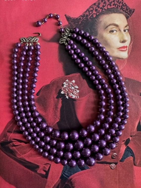 50s  Purple 4-Strand Beaded Necklace, 50s Beaded … - image 5