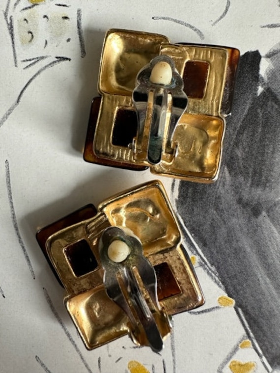 1980s Givenchy Signed Tortoise Shell Gold Clip On… - image 5