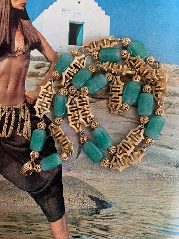 Napier Jade Green Beads with Gold Asian Symbols N… - image 2
