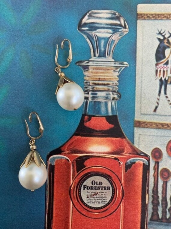 Pearl Dangle Drop Earrings, Pearl Ball Dangle Dro… - image 3
