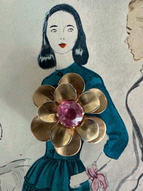 Gold Flower Dress Clip, 50s Dress Clip,