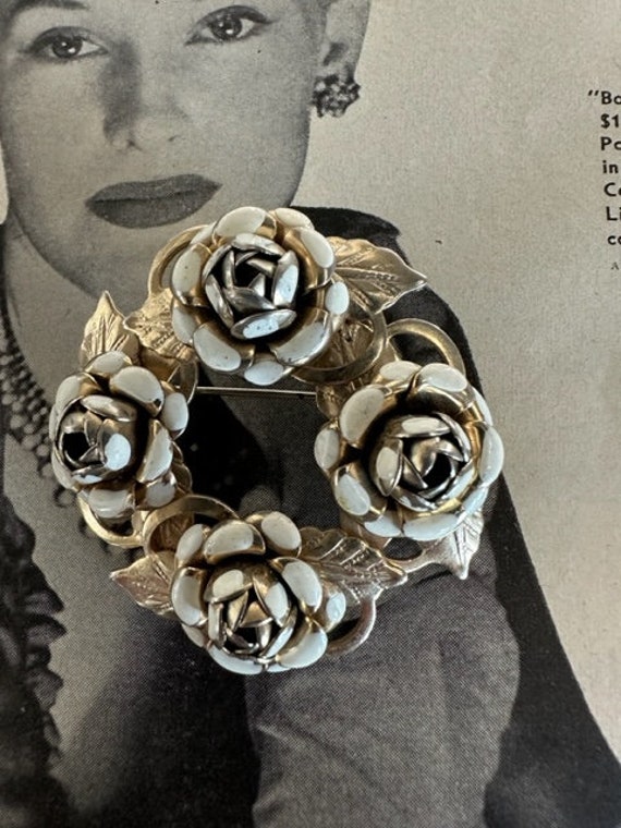 Cabbage Rose Wreath Brooch, Vintage Flower Jewelr… - image 6