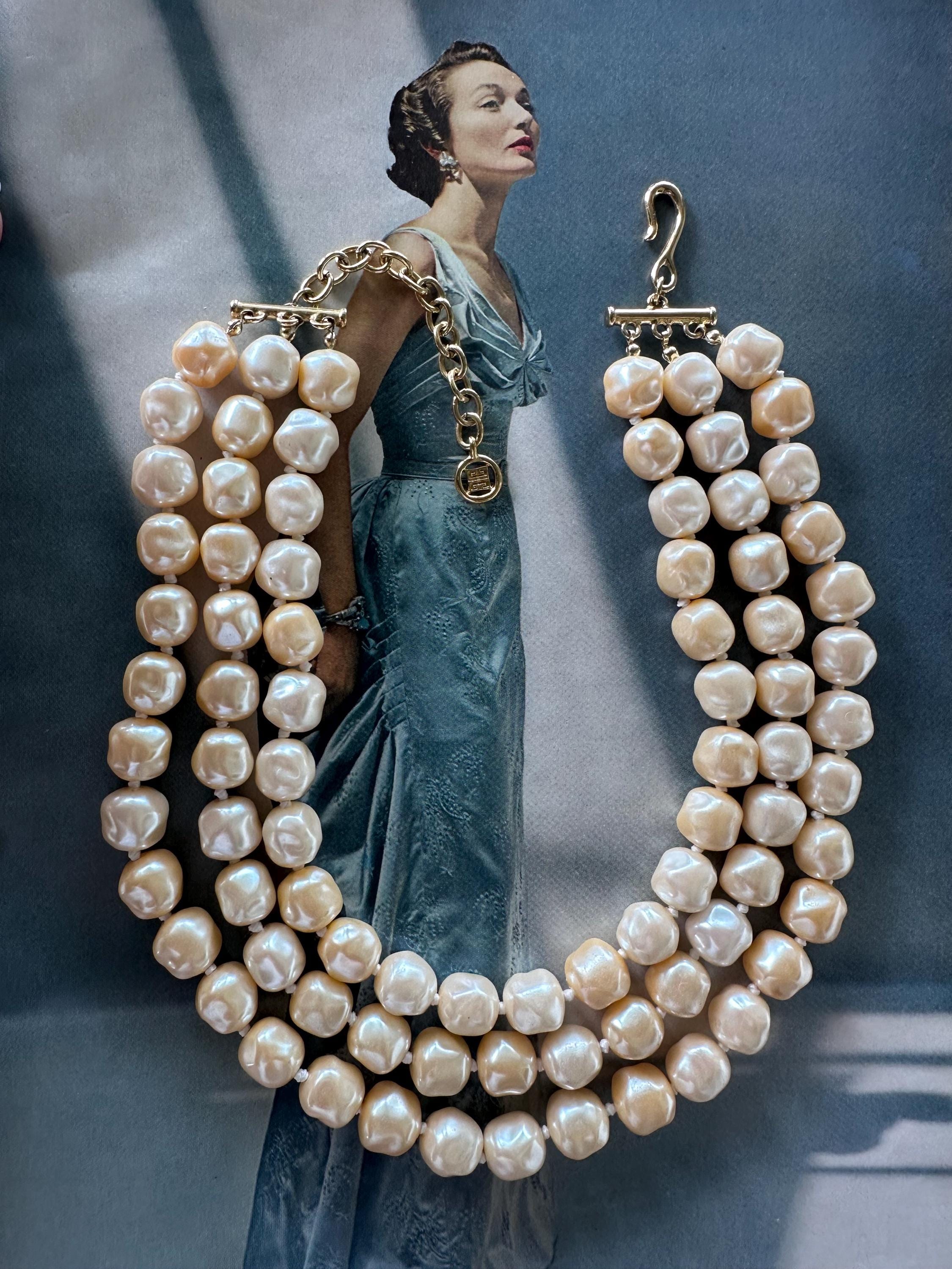 1980s Givenchy Signed Chunky Baroque Faux Pearl Necklace