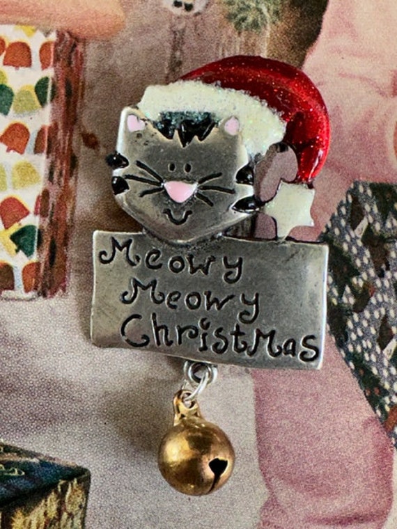 Merry Meowy Christmas Pin, Cat Pin, AJMO signed C… - image 3