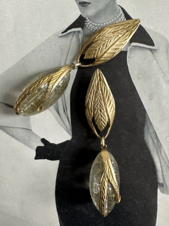 80s Mega Italian Glass Dangle Earrings with Gold … - image 7