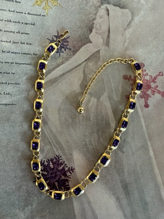 Trifari TM Gold with Purple Crystal Link Necklace… - image 2