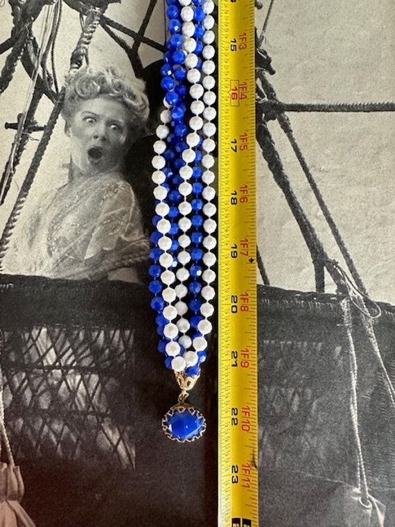 1950s Blue White Beaded Necklace Six Strand Facet… - image 7