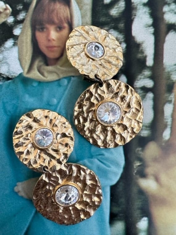 80s Norma Jean Gold Hammered Gold Disk Earrings, N