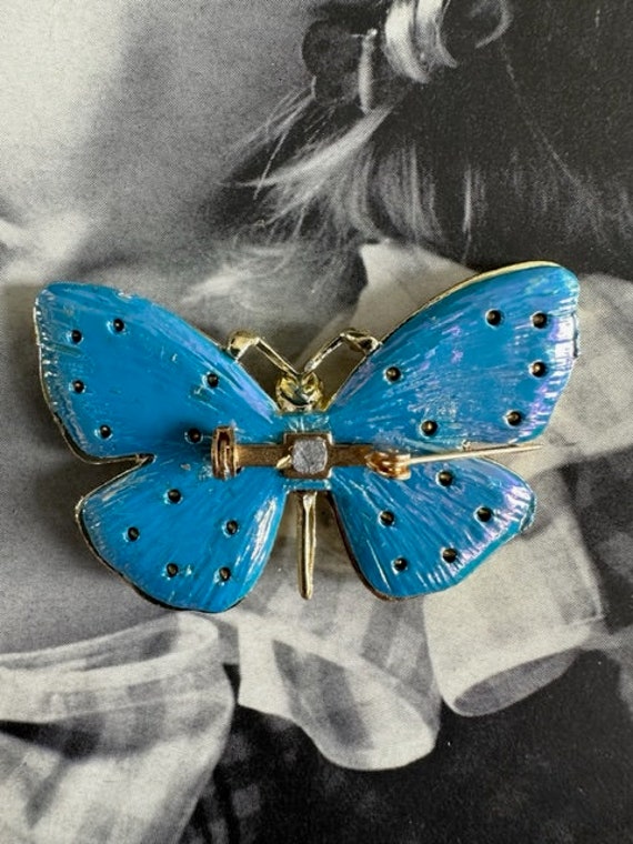 60s Iridescent Enamel and Gold Butterfly Pin, Rhi… - image 7