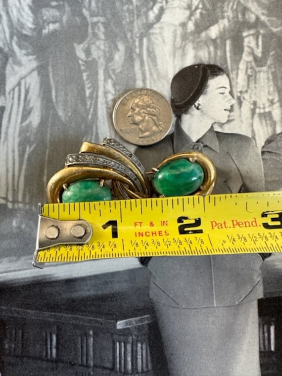 40s Gold Peking Glass Cabochons with Rhinestones,… - image 10