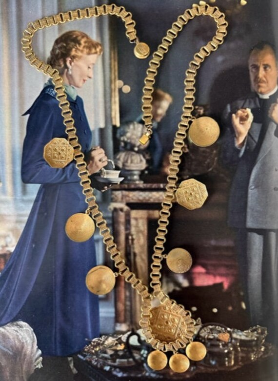 1940s Miriam Haskell Signed Vintage Gold Etruscan… - image 6