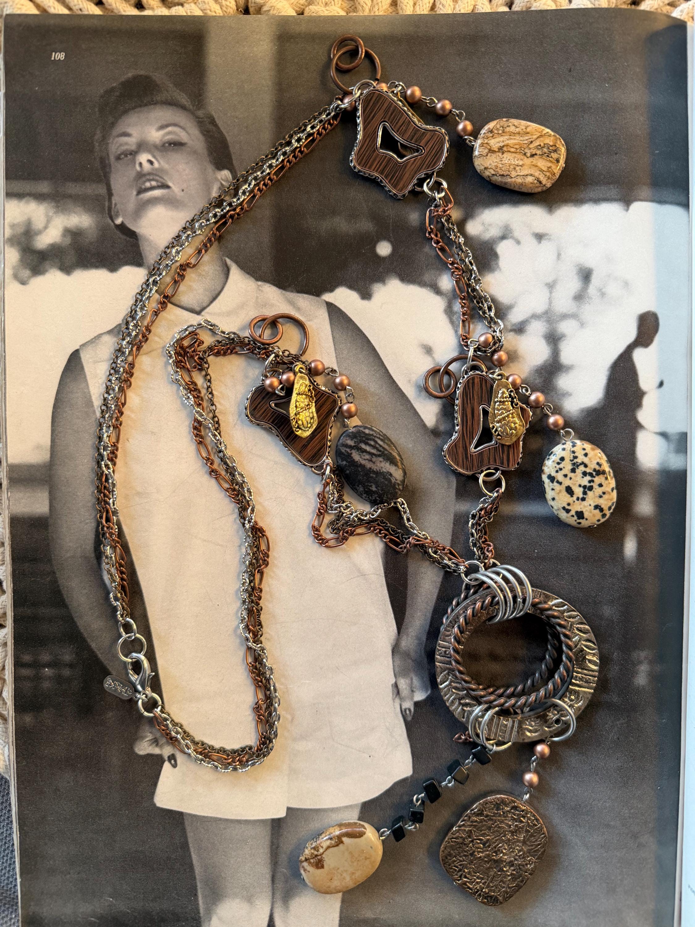 2000s Treska Signed Mixed Metal Statement Necklace Boho Artisan