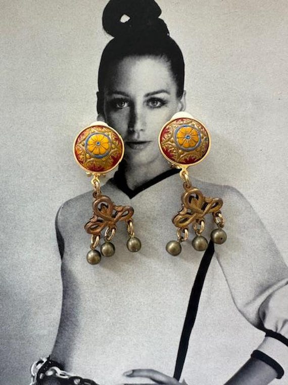 Vintage Oriental Inspired Dangle Drop Earrings, A… - image 5