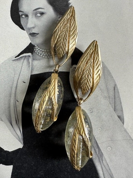 80s Mega Italian Glass Dangle Earrings with Gold S