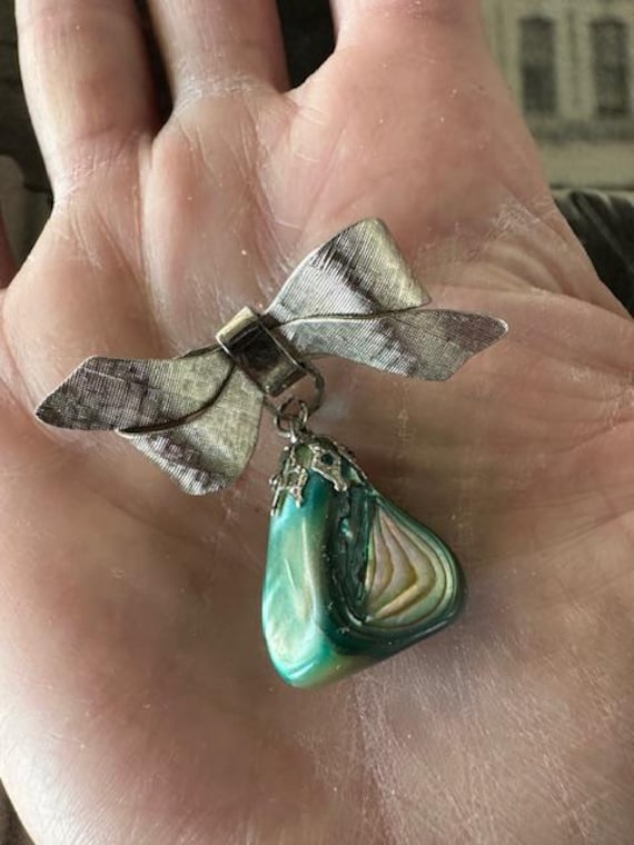 Mid Century Dangle Abalone Shell Brooch, Vintage … - image 4