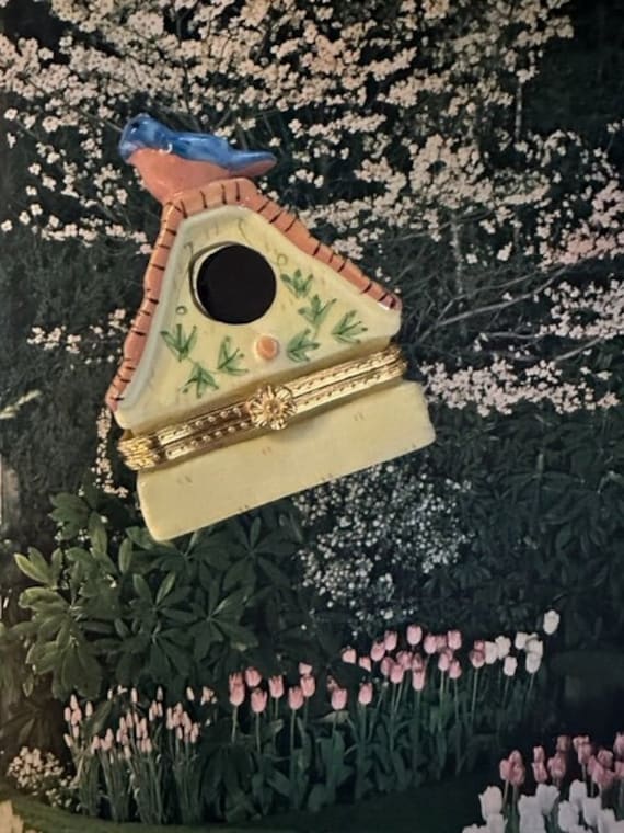 Vintage Porcelain Bird House Trinket Box, Bird Jew