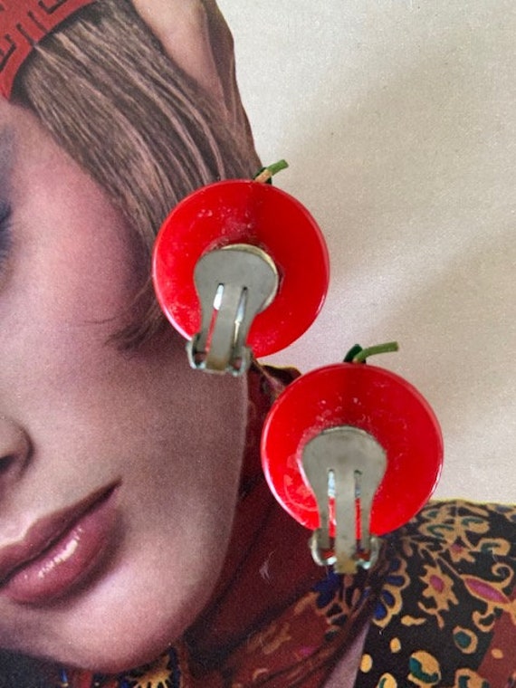 40s Red Cherry Bakelite Clip on Earrings, Cherry … - image 9