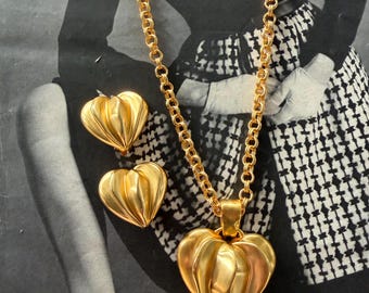 Vintage GIVENCHY Gold-tone Heart Padlock Logo Brooch. Embossed