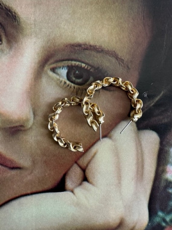 Gold Chain Hoop Earring, Gold Chain Hoop Pierced … - image 3