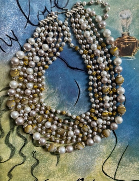 Stunning 50s Pearl Sugar Bead 7 Strand Necklace, … - image 9