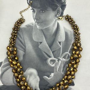 1990s Joan Rivers Signed Gold Bronze Faceted Glass Beaded Necklace Vintage Chunky Rope Style Statement Jewelry
