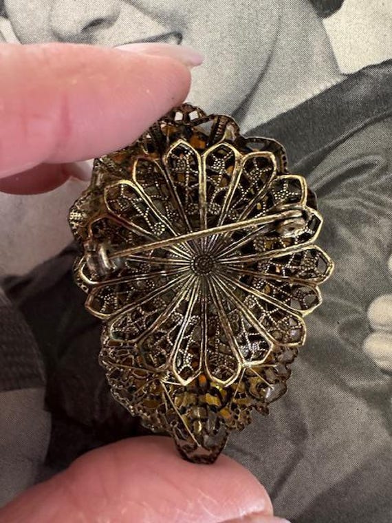 1940s Miriam Haskell unsigned Brooch Yellow Glass… - image 7