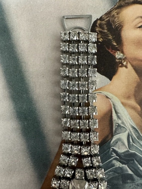 50s Rhinestone Bracelet, Vintage Clear Rhinestone… - image 4