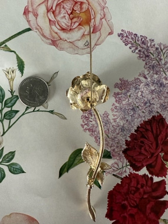 60s Long Stemmed rose Pin, 60s Flower Brooch, Flo… - image 8