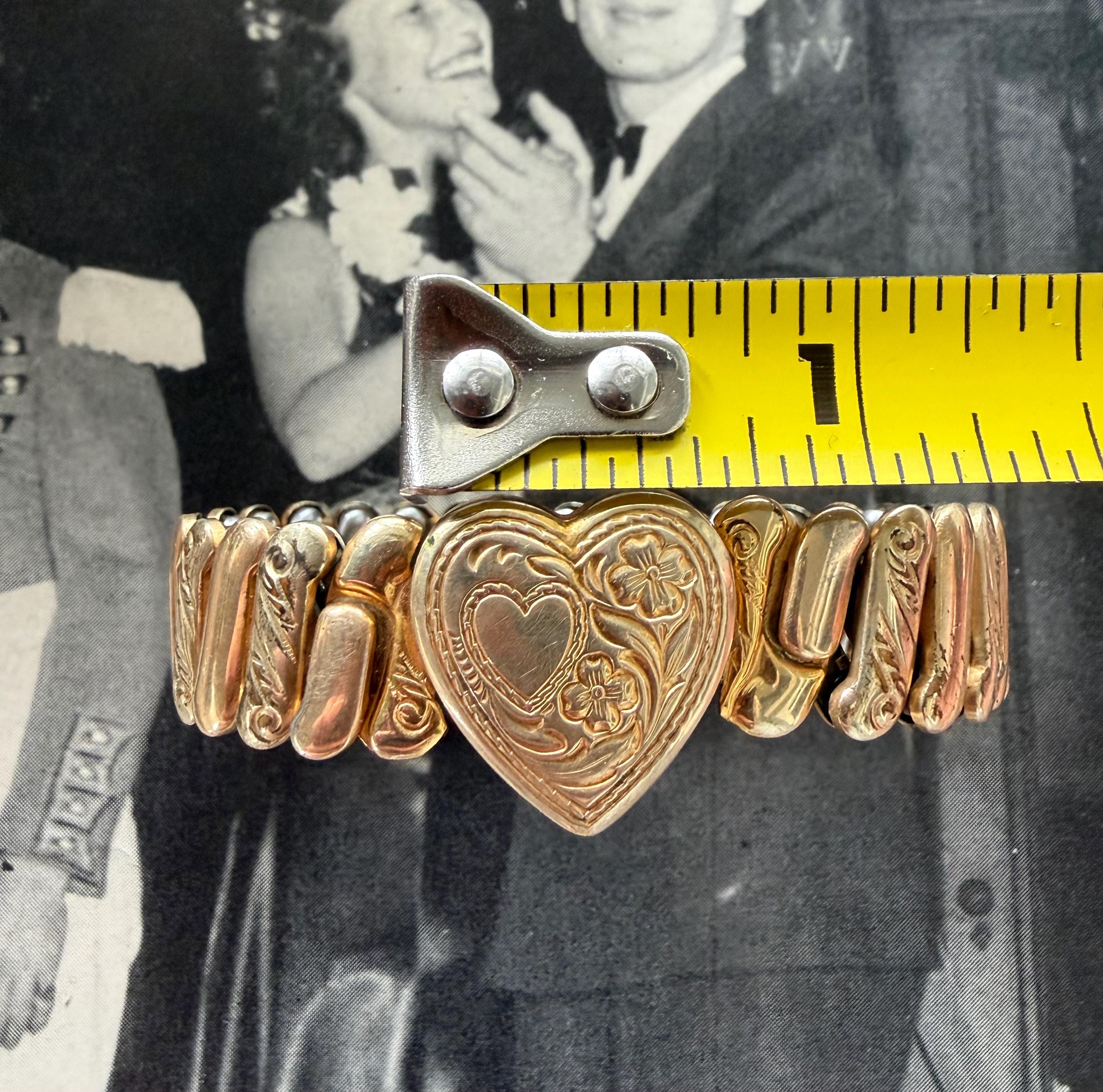 1940s Locket Sweetheart Expansion Bracelet With Matching Pendant