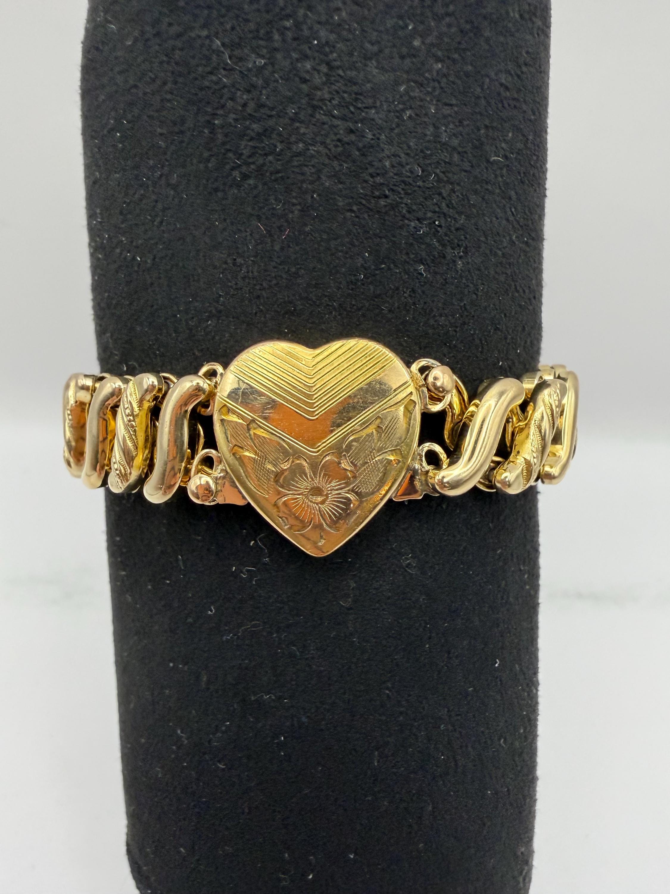 1940s Gold Sweetheart Expansion Bracelet DFB Carmen Signed WWII