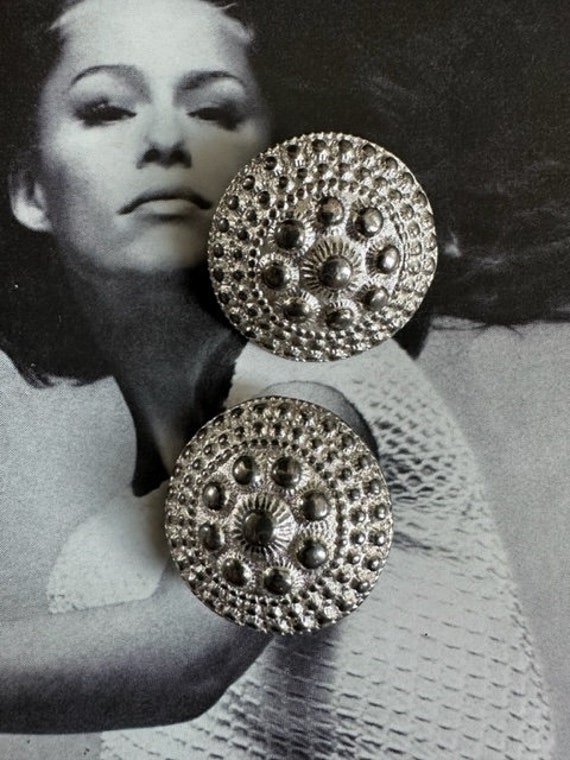 50s Silver Ornate Earrings, 50s Earrings, Silver … - image 2