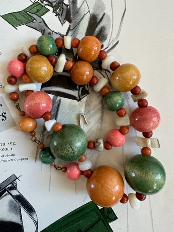 60s Rare Wooden Colorful Gum Ball Choker with MOP 