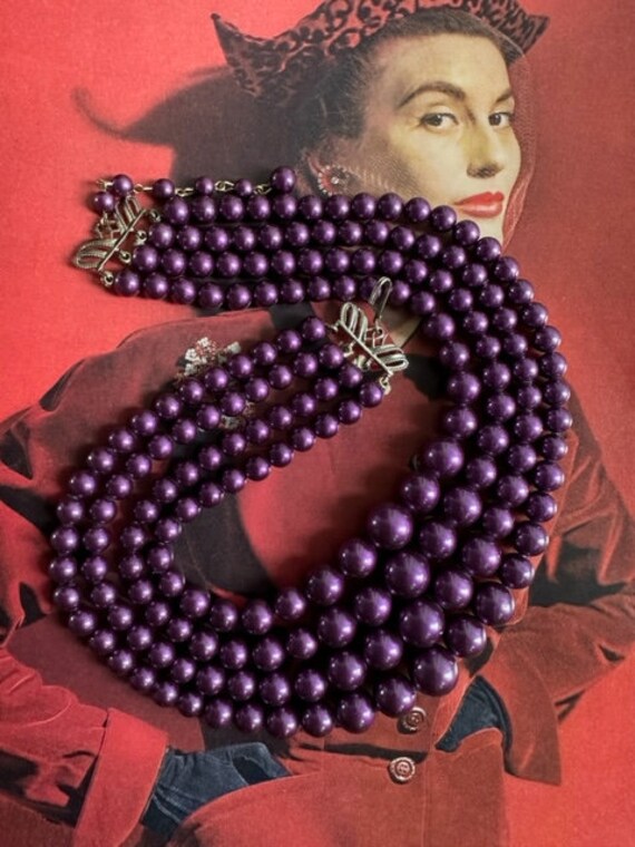 50s  Purple 4-Strand Beaded Necklace, 50s Beaded … - image 7