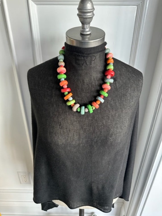 70s Handmade Clay Beaded Necklace,Vintage Bright … - image 8