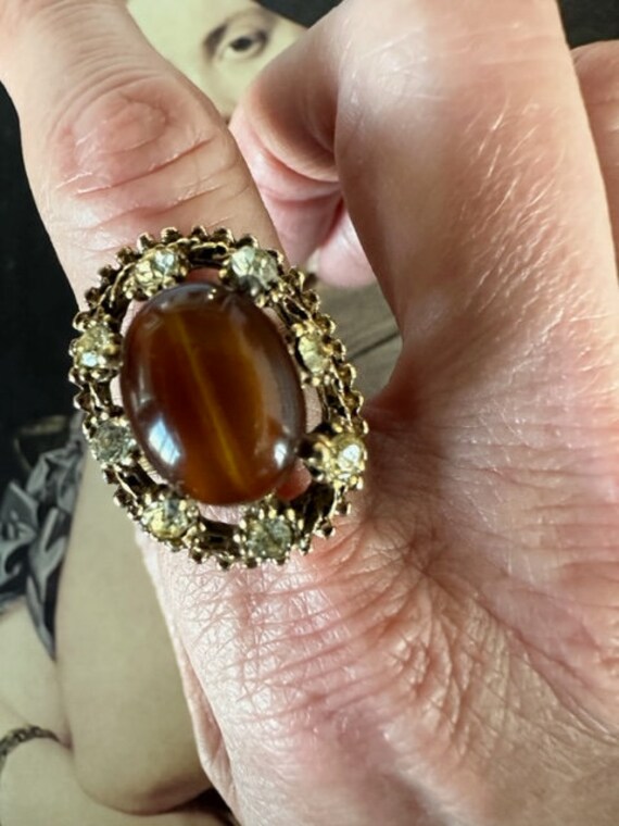 1990s Tiger Eye Statement Ring Adjustable Size 7 … - image 8