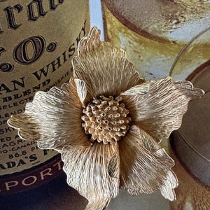 60s Gold Flower Pin, 60s Flower Brooch, Gold Large Flower Pin, 60s Jewelry, 60s Brooch