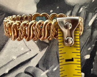1940s Double Aqua Blue Sweetheart Expansion Bracelet Carmen Signed