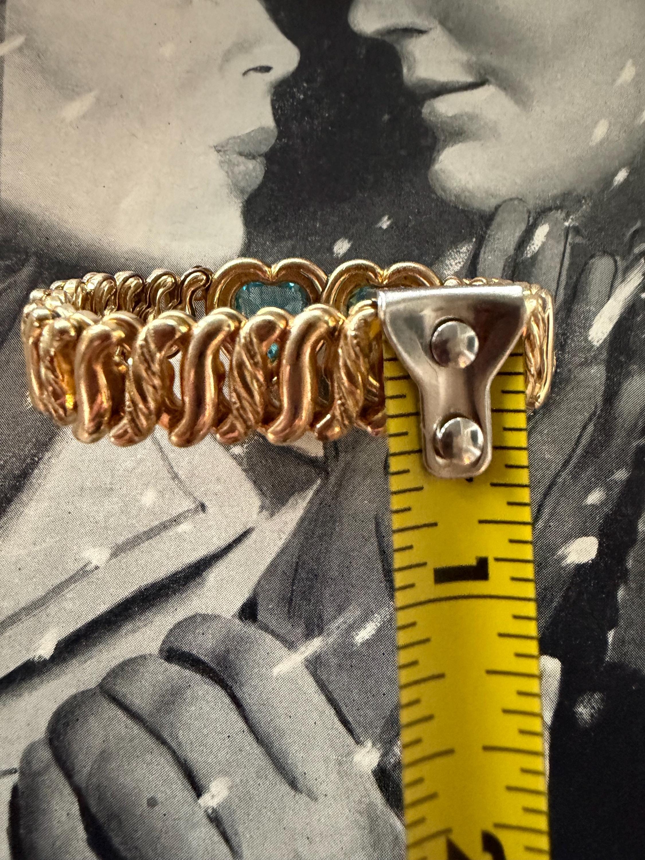 1940s Double Aqua Blue Sweetheart Expansion Bracelet Carmen Signed