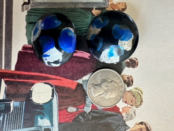 60s Large Button Earrings, 60s Blue, Silver , Bla… - image 7