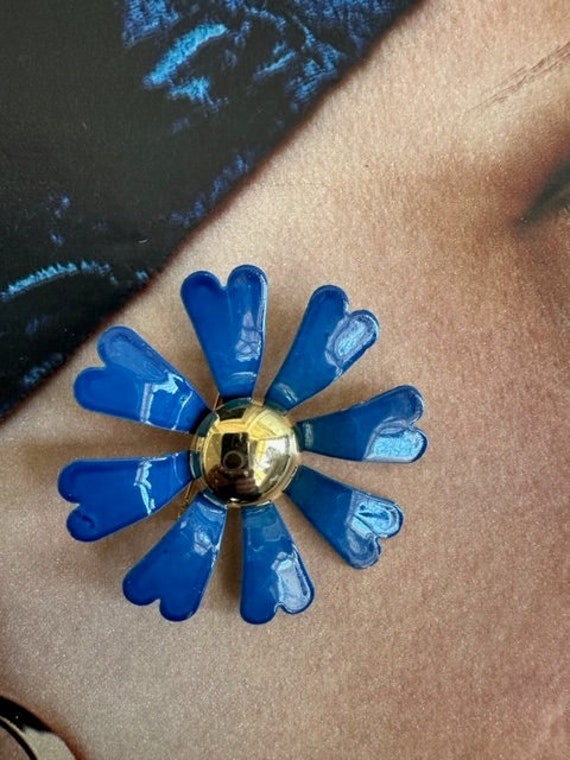60s Flower Pin, 60s Blue Flower Brooch, Hippie Fl… - image 4
