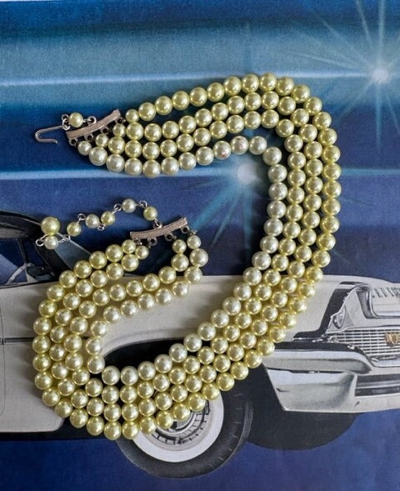 50s 4Strand Yellow Ombre Faux Pearl Necklace, 50s… - image 3
