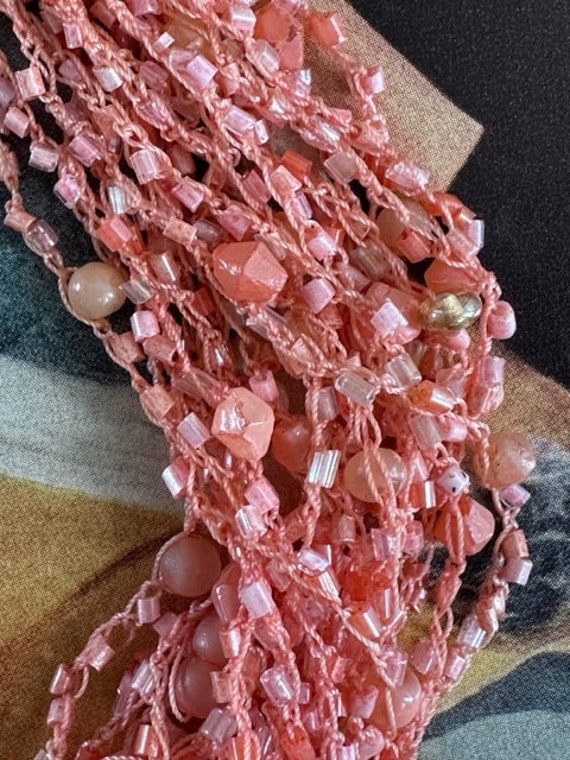 Coral Colored 20 Strand Hand Tied Beaded  Choker,… - image 3