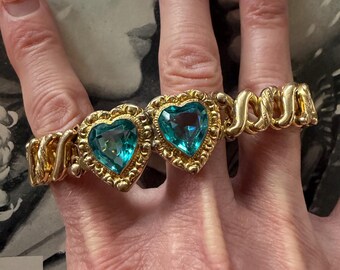 1940s Double Aqua Blue Sweetheart Expansion Bracelet Carmen Signed