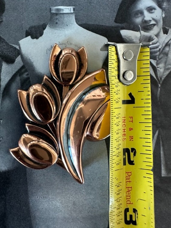 Renoir Copper Brooch, MCM Renoir Flower Pin, 50s … - image 8