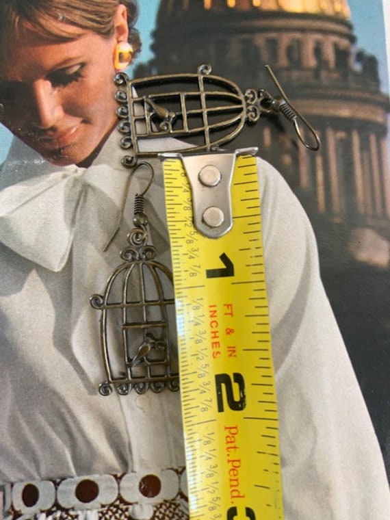 Bird Cage with Bird Earrings, 70s Bird Cage earri… - image 7