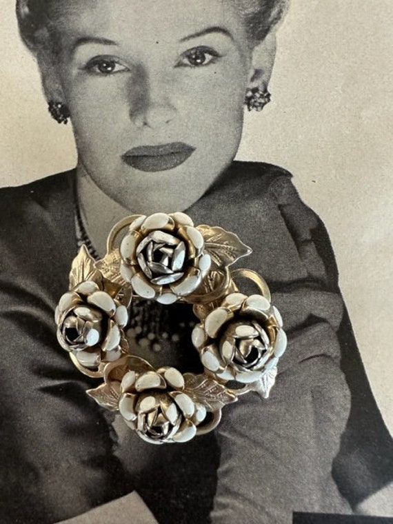 Cabbage Rose Wreath Brooch, Vintage Flower Jewelr… - image 1