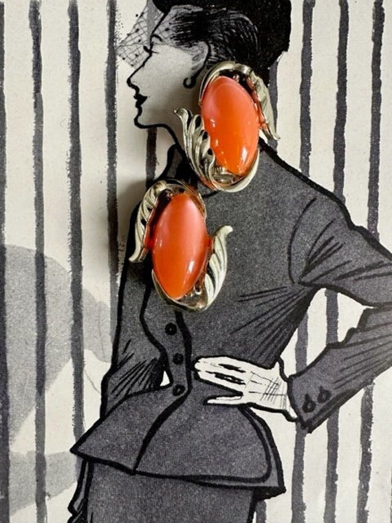 Vintage Charel Lucite Orange & Gold Earrings, Char