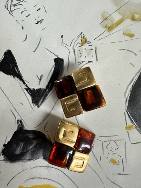 1980s Givenchy Signed Tortoise Shell Gold Clip On… - image 2
