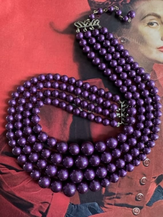 50s  Purple 4-Strand Beaded Necklace, 50s Beaded … - image 6