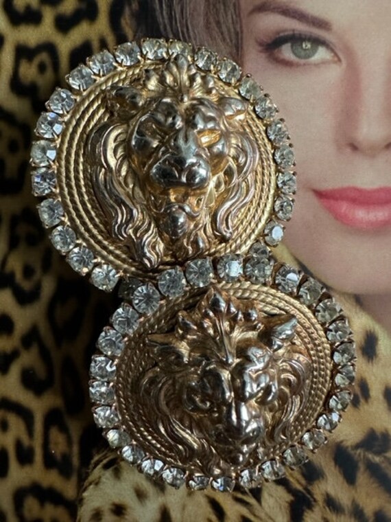 80s Mega Lion Head Earrings, Lion Head Jewelry, L… - image 3